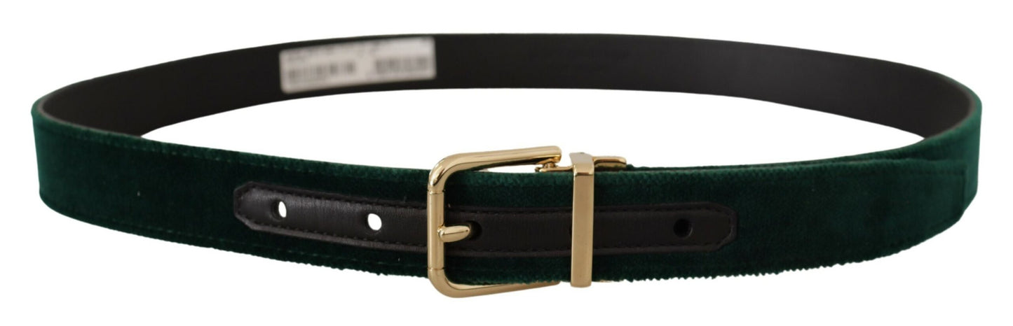 Dolce & Gabbana Green Velvet Leather Gold Metal Logo Belt