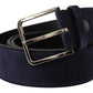 Dolce & Gabbana Navy Blue Velvet Leather Silver Logo Buckle Belt