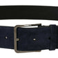 Dolce & Gabbana Navy Blue Velvet Leather Silver Logo Buckle Belt