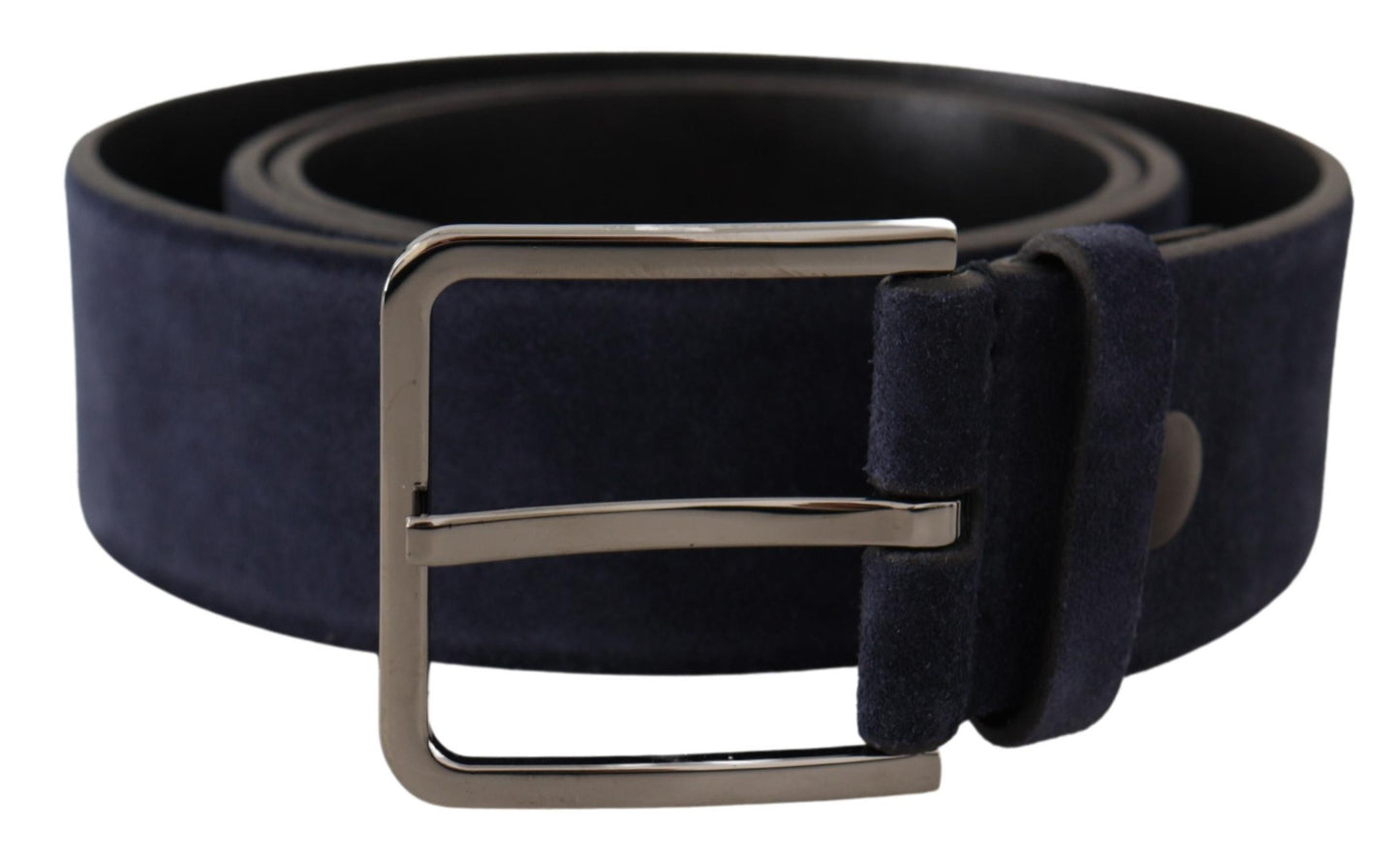 Dolce & Gabbana Navy Blue Velvet Leather Silver Logo Buckle Belt