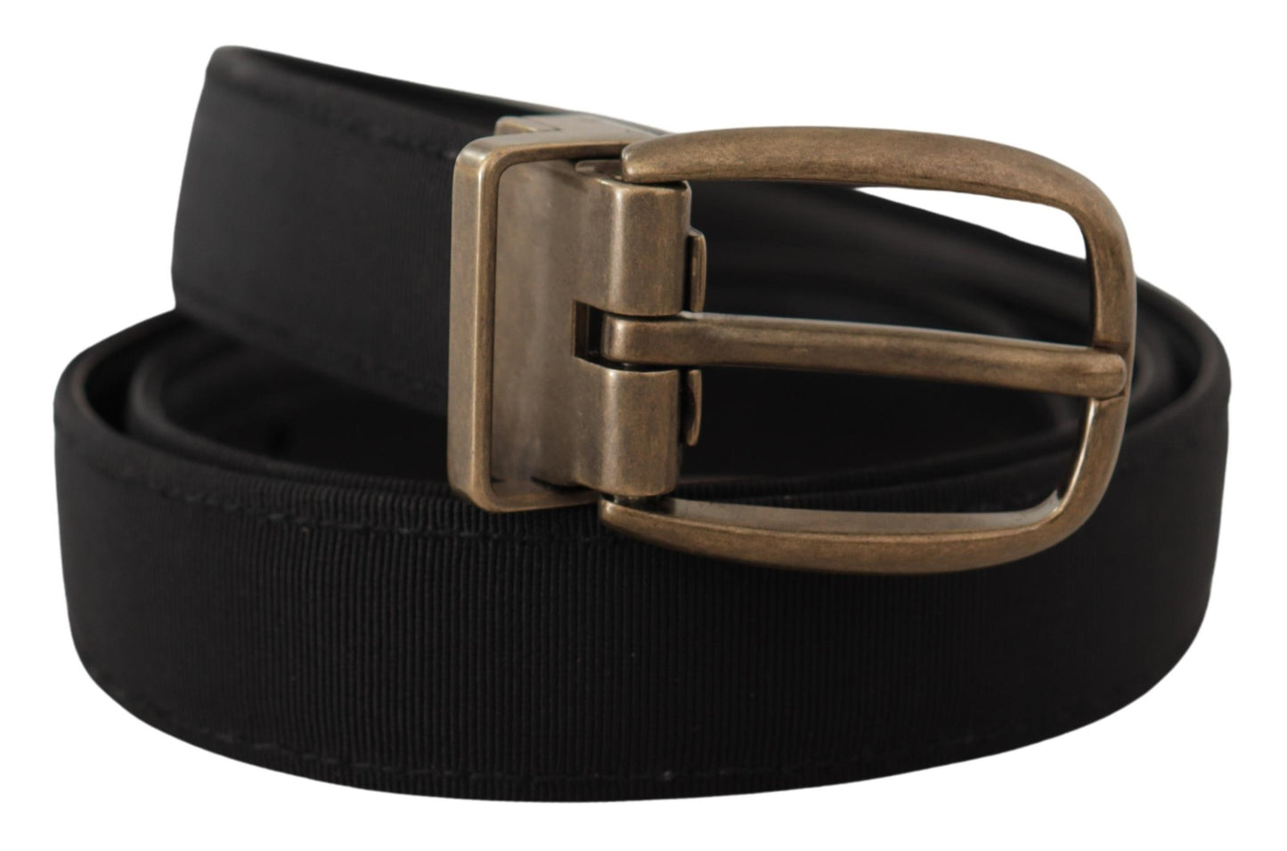 Dolce & Gabbana Black Grosgrain Leather Bronze Metal Belt