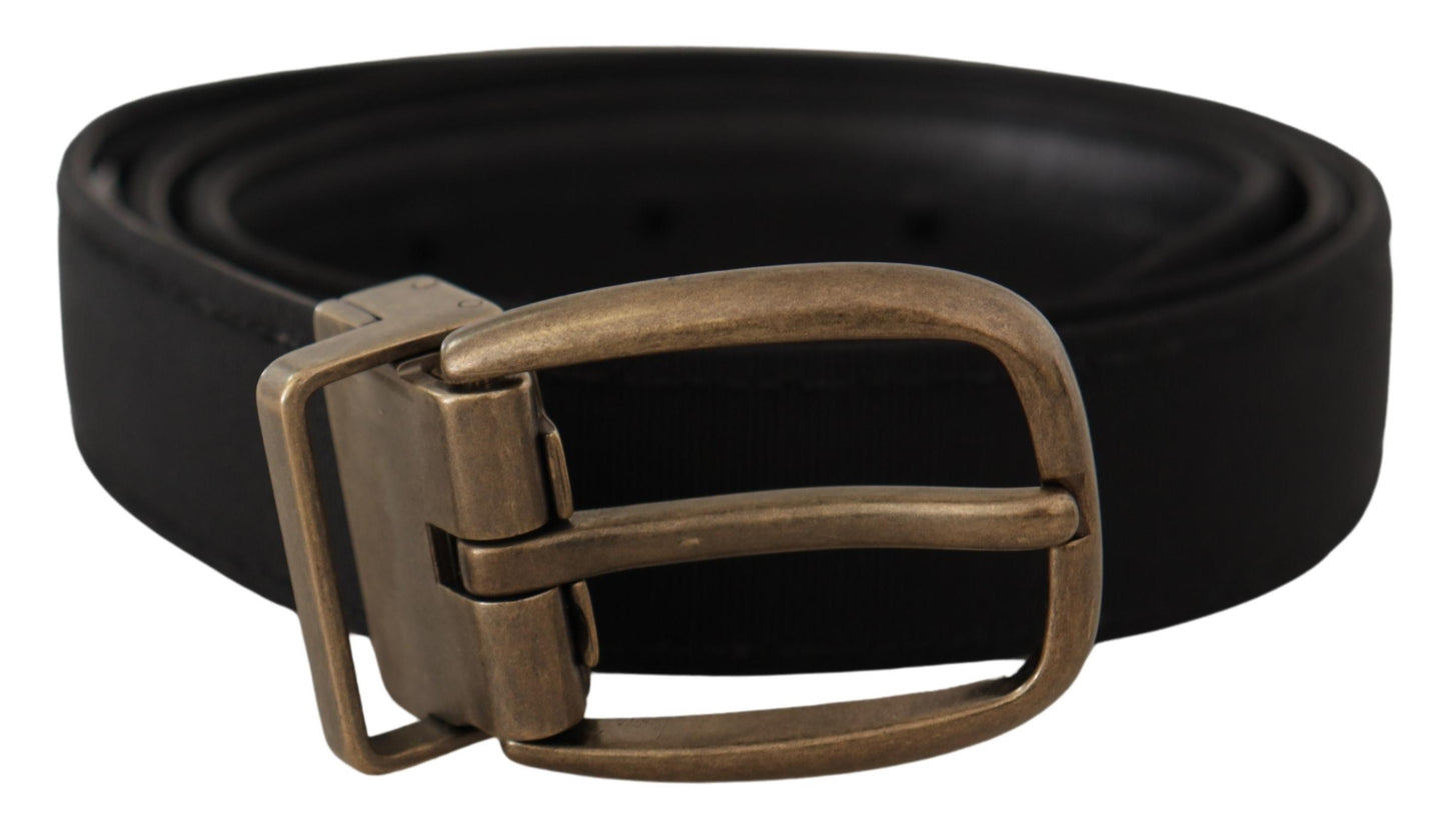 Dolce & Gabbana Black Grosgrain Leather Bronze Metal Belt