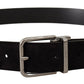 Dolce & Gabbana Black Vitello Leather Silver Tone Logo Belt