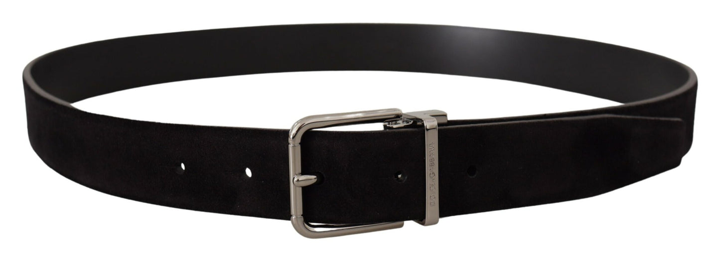 Dolce & Gabbana Black Vitello Leather Silver Tone Logo Belt