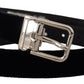 Dolce & Gabbana Black Velvet Silver Tone Metal Logo Buckle Belt