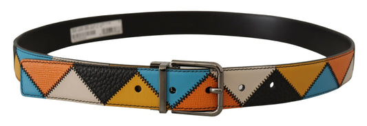 Dolce & Gabbana Multicolor Leather Silver Logo Buckle Belt