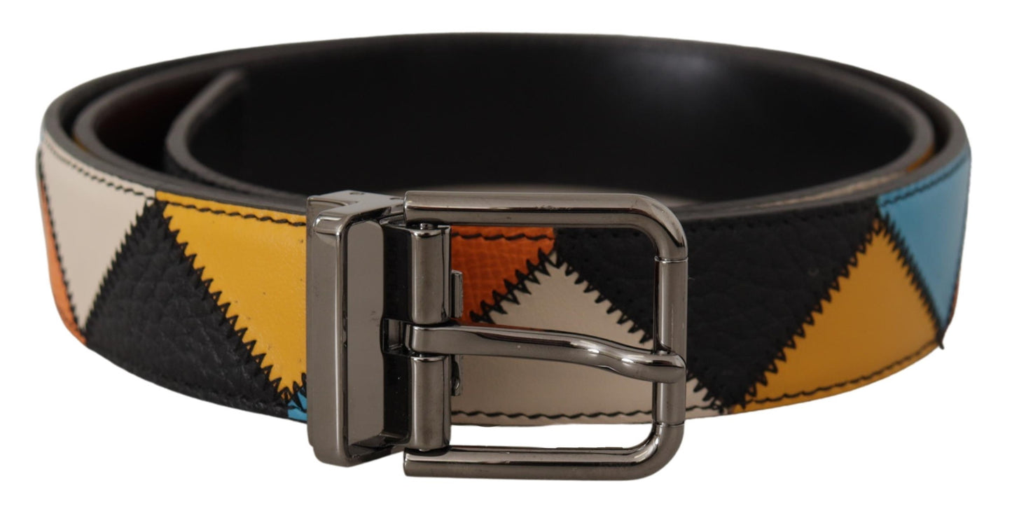 Dolce & Gabbana Multicolor Leather Silver Logo Buckle Belt