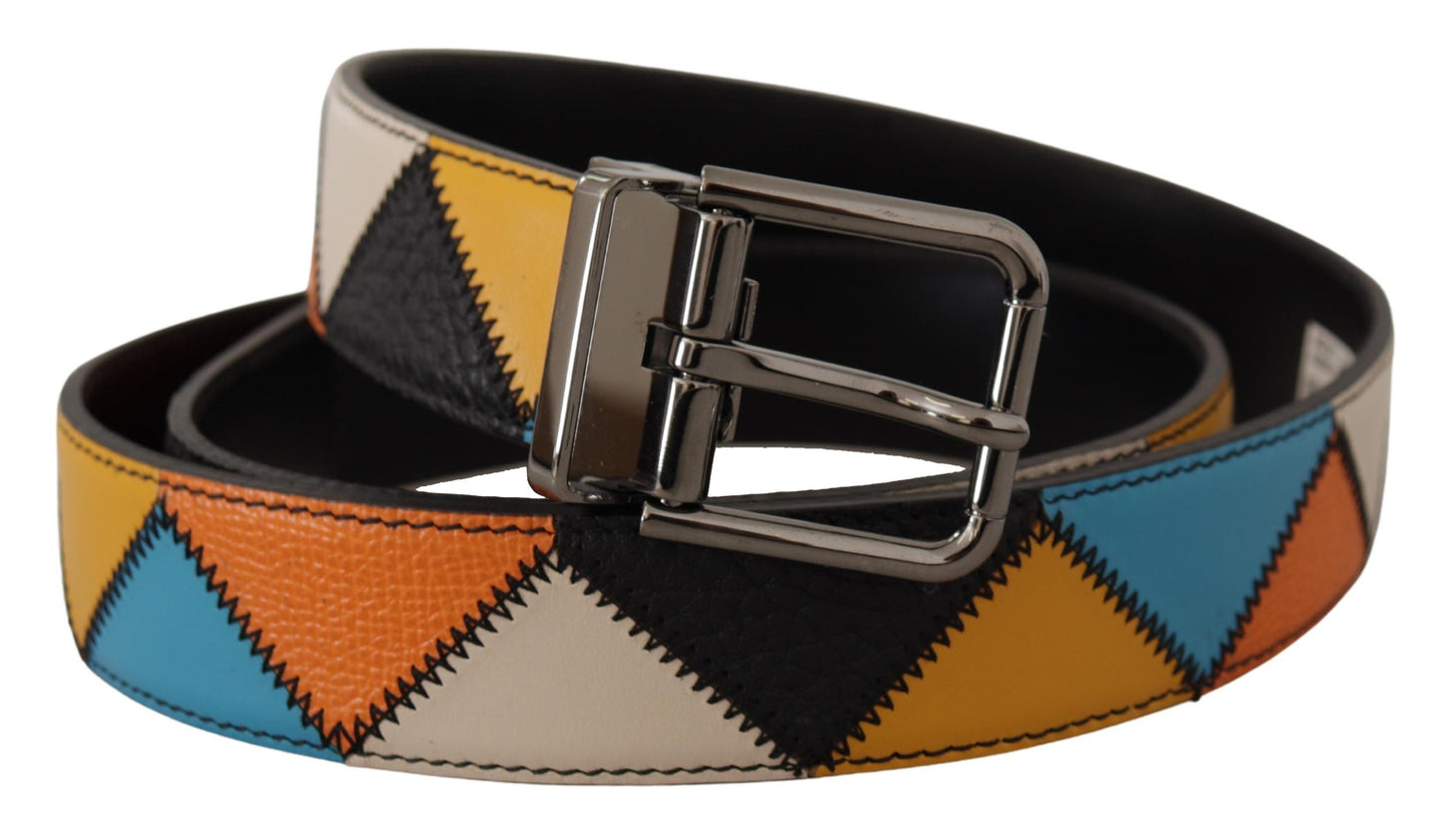 Dolce & Gabbana Multicolor Leather Silver Logo Buckle Belt