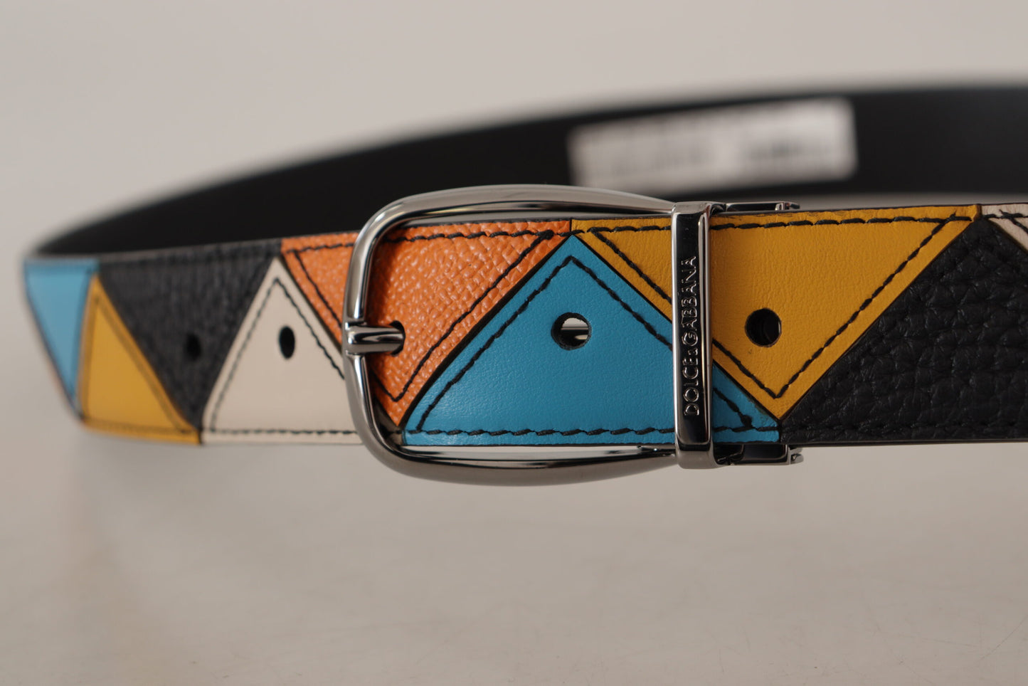 Dolce & Gabbana Multicolor Leather Silver Tone Logo Buckle Belt