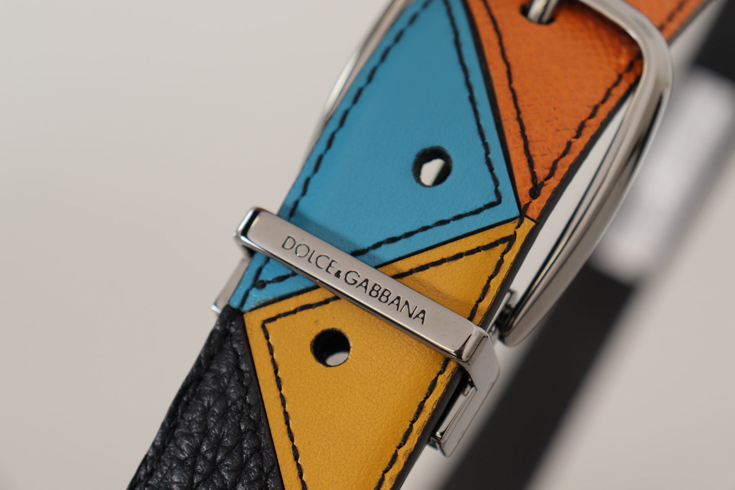 Dolce & Gabbana Multicolor Leather Silver Tone Logo Buckle Belt