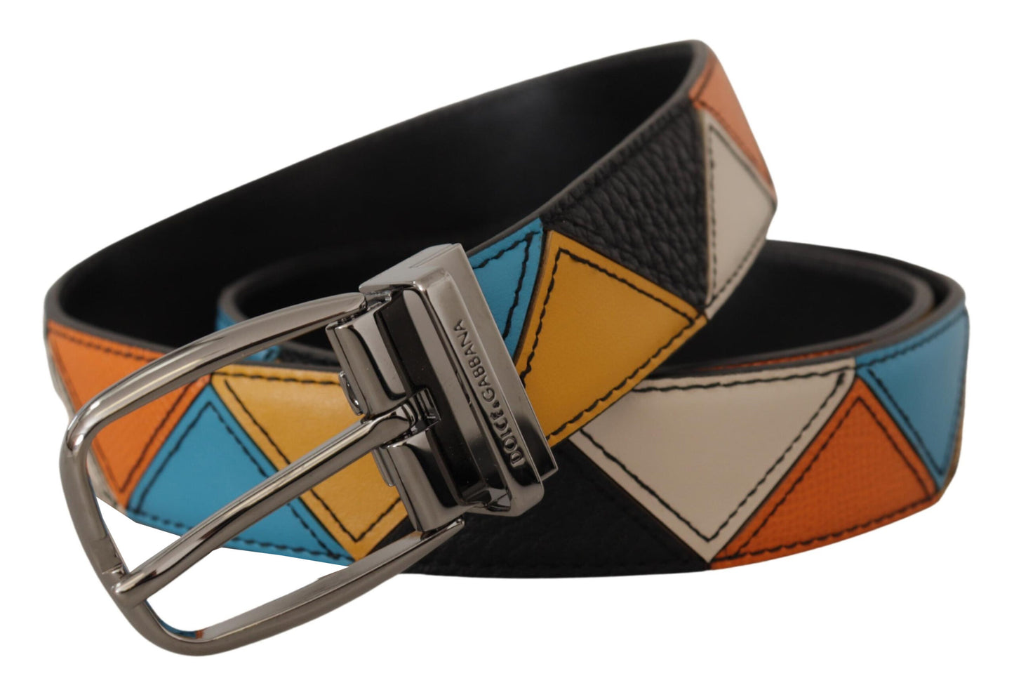 Dolce & Gabbana Multicolor Leather Silver Tone Logo Buckle Belt