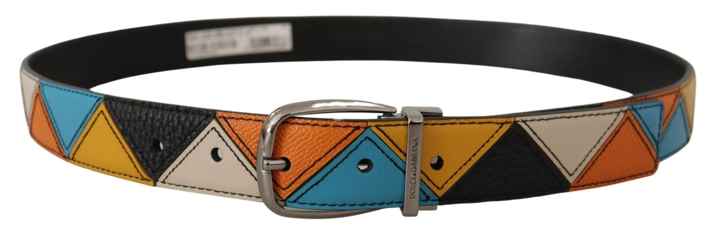 Dolce & Gabbana Multicolor Leather Silver Tone Logo Buckle Belt