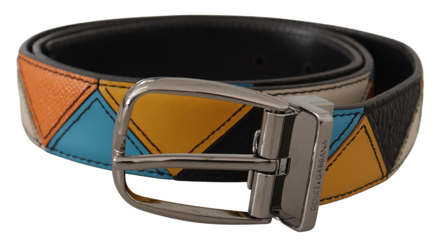 Dolce & Gabbana Multicolor Leather Silver Tone Logo Buckle Belt