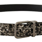 Dolce & Gabbana Black Marble Print Leather Silver Logo Buckle Belt