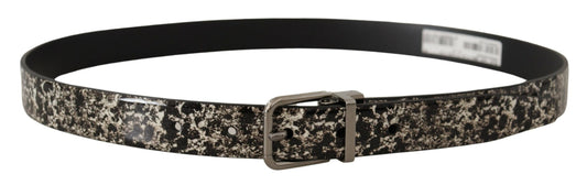 Dolce & Gabbana Black Marble Print Leather Silver Logo Buckle Belt