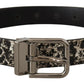 Dolce & Gabbana Black Marble Print Leather Silver Logo Buckle Belt