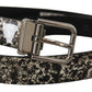 Dolce & Gabbana Black Marble Print Leather Silver Logo Buckle Belt