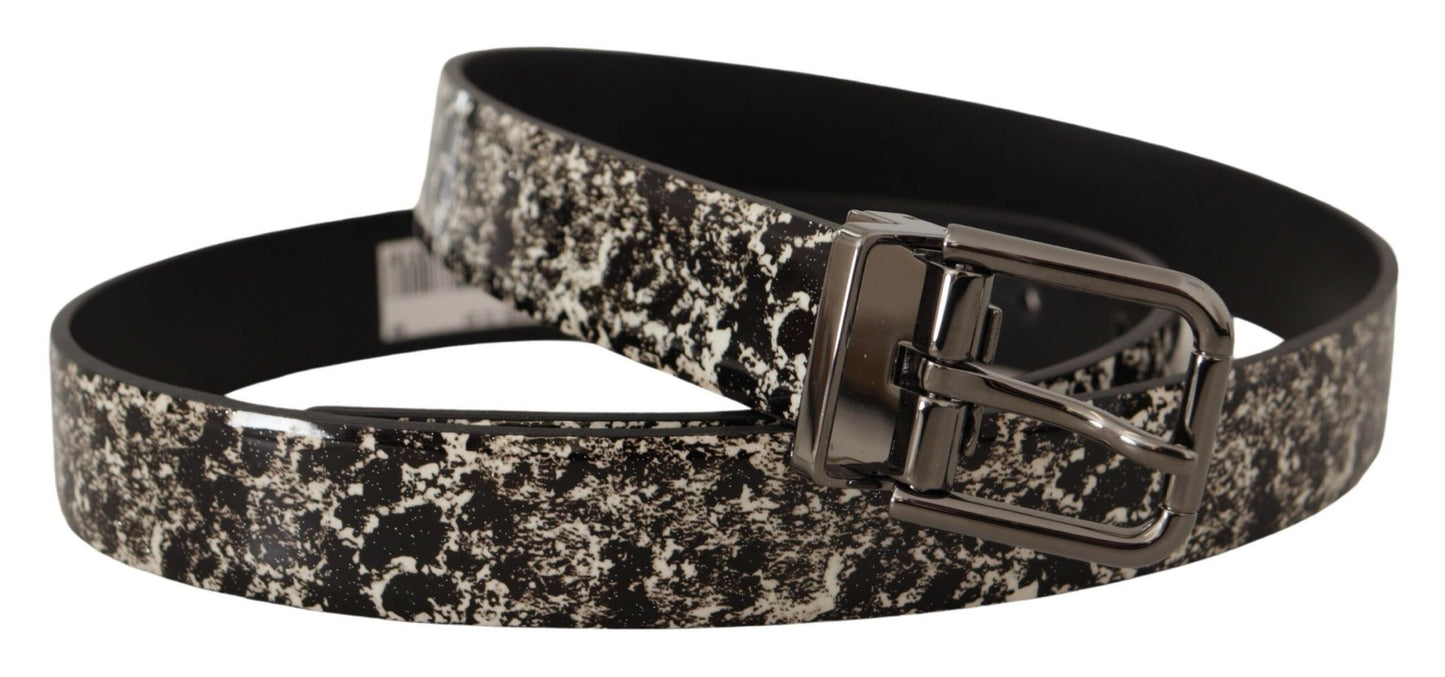 Dolce & Gabbana Black Marble Print Leather Gray Logo Belt