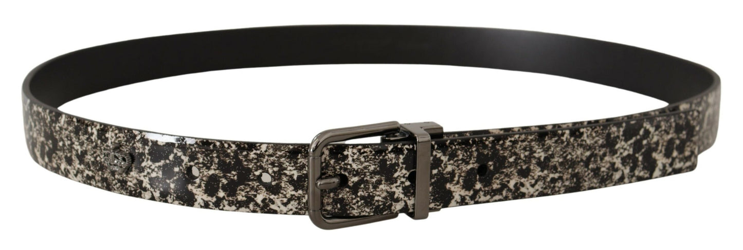 Dolce & Gabbana Black Marble Print Leather Gray Logo Belt