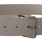 Dolce & Gabbana White Leather Wide Silver Metal Buckle Belt