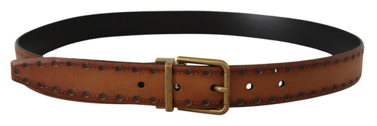 Dolce & Gabbana Brown Leather Dress Brass Metal Logo Buckle Belt