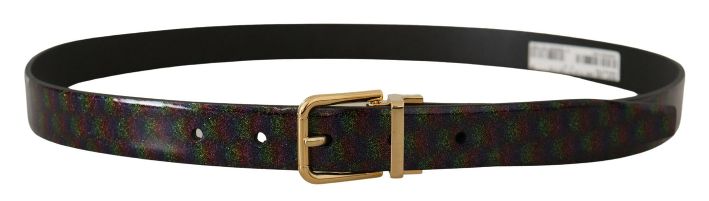 Dolce & Gabbana Black Vernice Dama Glitter Leather Gold Tone Metal Belt