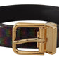 Dolce & Gabbana Black Vernice Dama Glitter Leather Gold Tone Metal Belt