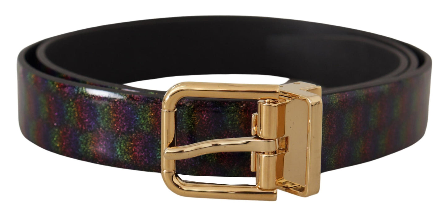 Dolce & Gabbana Black Vernice Dama Glitter Leather Gold Tone Metal Belt