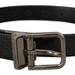 Dolce & Gabbana Black Vernice Puntinata Leather Silver Tone Metal Belt