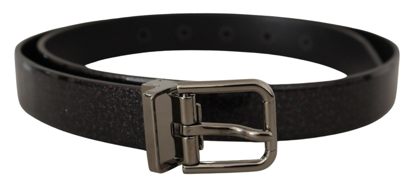 Dolce & Gabbana Black Vernice Puntinata Leather Silver Tone Metal Belt