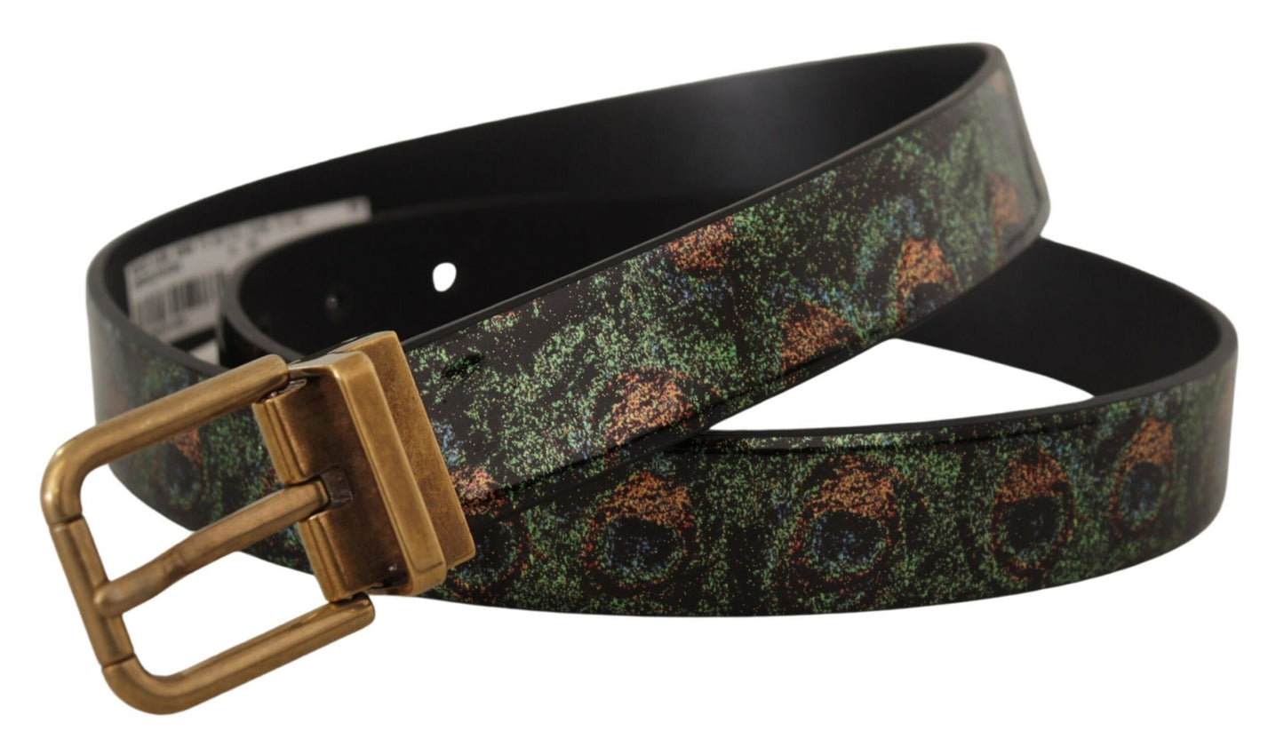 Dolce & Gabbana Multicolor Leather Vernice Pavone Bronze Metal Belt