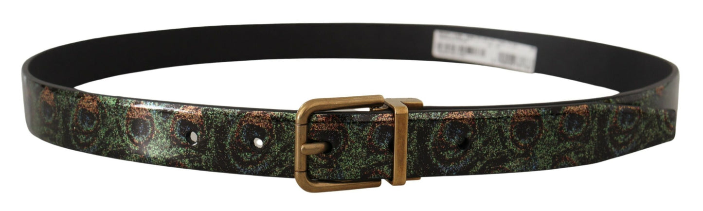 Dolce & Gabbana Multicolor Leather Vernice Pavone Bronze Metal Belt