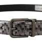 Dolce & Gabbana Gray Herringbone Leather Gray 3D Metal Buckle Belt