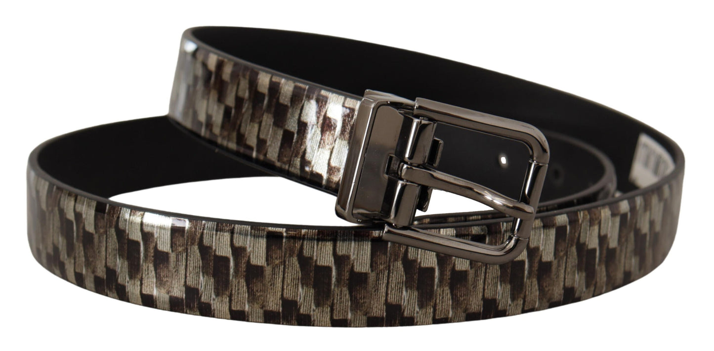 Dolce & Gabbana Brown Herringbone Leather Gray Belt