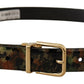 Dolce & Gabbana Black Green Leather Bronze Metal Buckle Belt