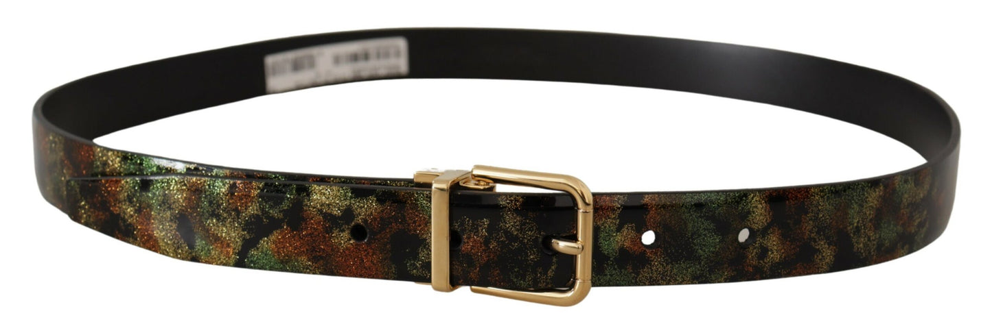 Dolce & Gabbana Black Green Leather Bronze Metal Buckle Belt