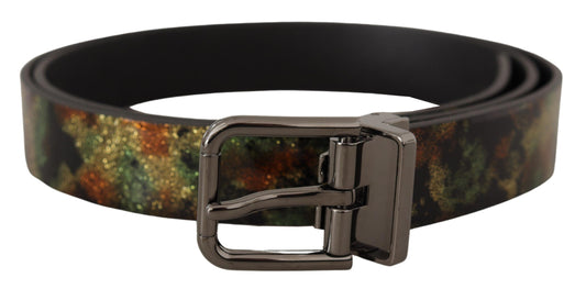 Dolce & Gabbana Black Sparkling Leather Black Metal Buckle Belt