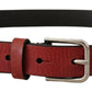 Dolce & Gabbana Maroon Vitello Leather Silver Metal Belt