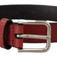 Dolce & Gabbana Maroon Vitello Leather Silver Metal Belt