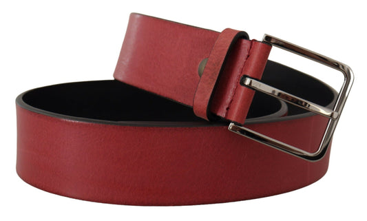 Dolce & Gabbana Maroon Vitello Silver Metal Logo Buckle Belt