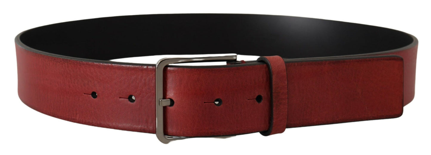 Dolce & Gabbana Maroon Vitello Silver Metal Logo Buckle Belt