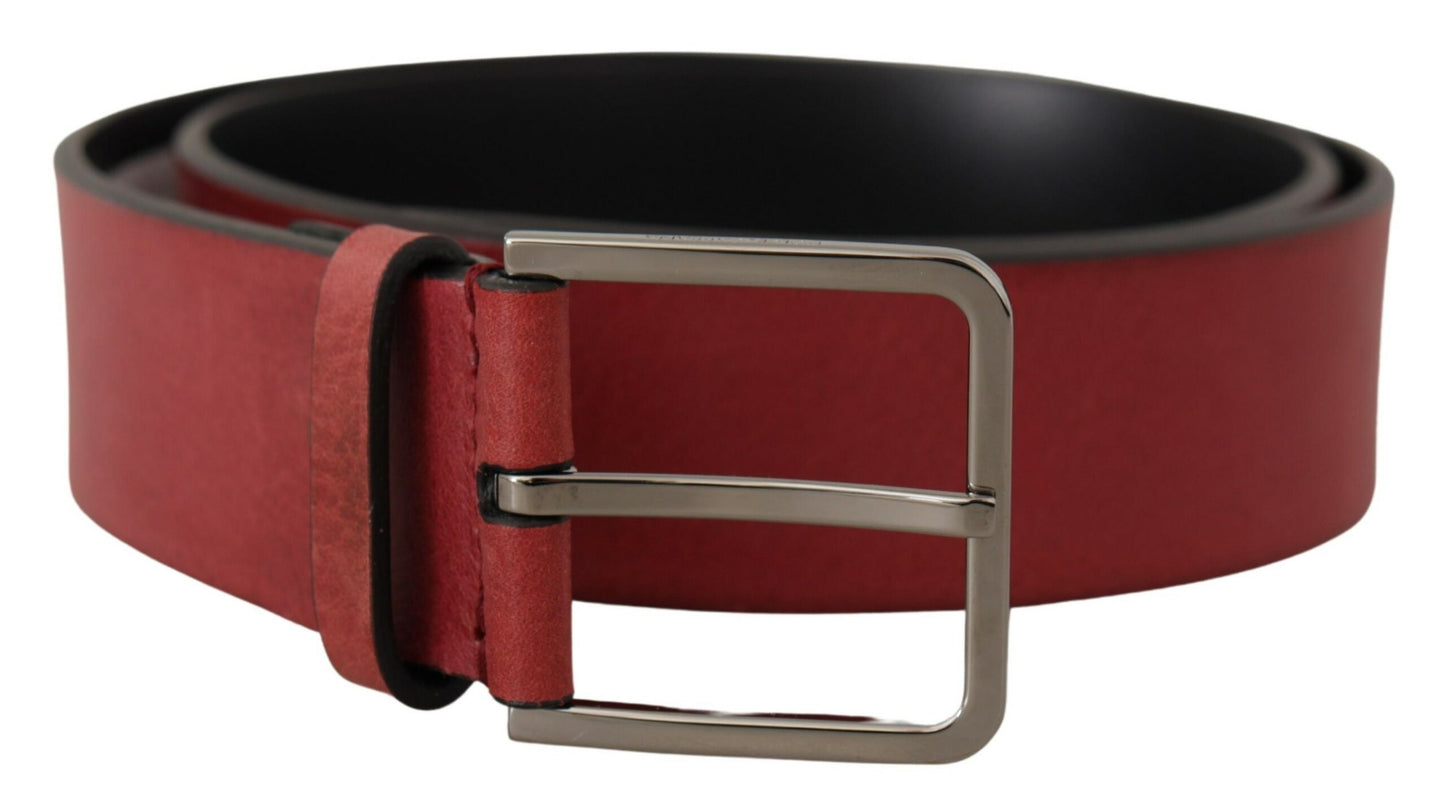 Dolce & Gabbana Maroon Vitello Silver Metal Logo Buckle Belt