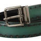 Dolce & Gabbana Green Giotto Leather Silver Metal Buckle Belt