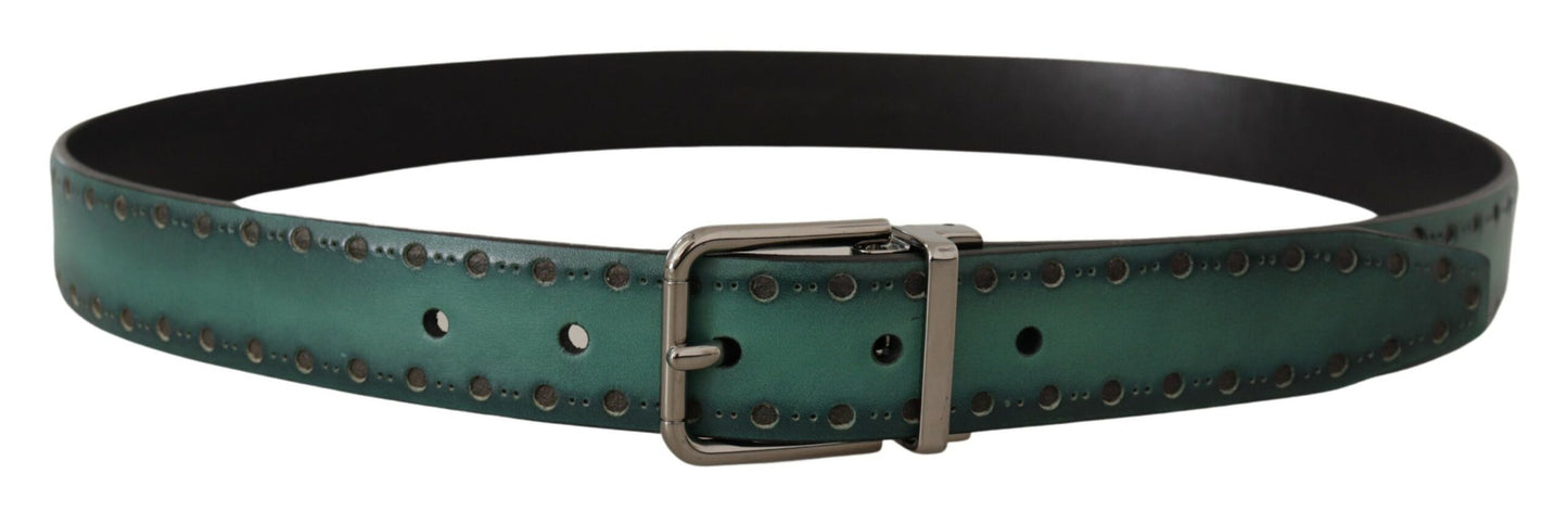 Dolce & Gabbana Green Giotto Leather Silver Metal Buckle Belt