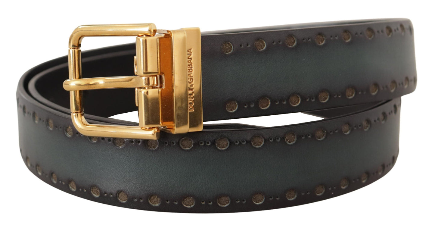 Dolce & Gabbana Green Perforated Leather Brass Metal Belt