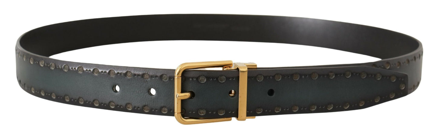 Dolce & Gabbana Green Perforated Leather Brass Metal Belt