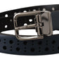 Dolce & Gabbana Navy Blue Perforated Leather Skinny Metal Buckle Belt