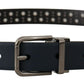 Dolce & Gabbana Navy Blue Perforated Leather Skinny Metal Buckle Belt