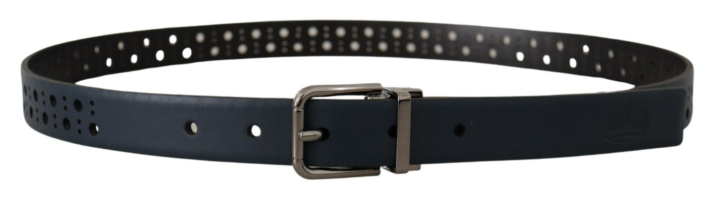 Dolce & Gabbana Navy Blue Perforated Leather Skinny Metal Buckle Belt