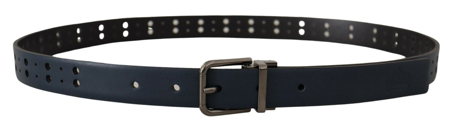 Dolce & Gabbana Blue Perforated Skinny Leather Metal Buckle Belt